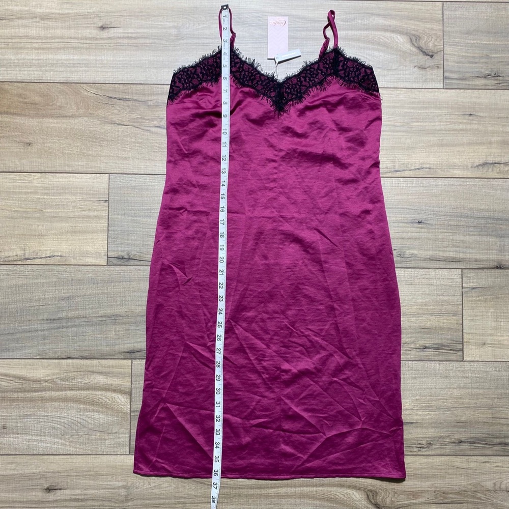 Candie's Juniors Lace Trim Midi Slip Satin Dress Size XS Berry And Black - Picture 3 of 13